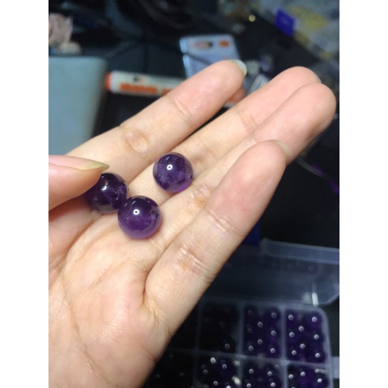 Hạt đá thanh tẩy thach anh tím Amethyst mài tròn lam HandMade , DIY