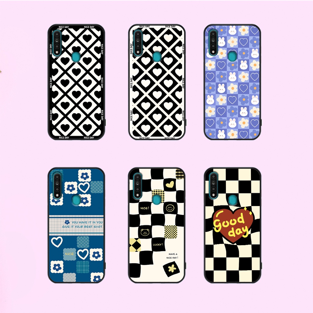 Ốp lưng Oppo A31 in hoạ tiết caro trái tim đen trắng, gấu bear cute đáng yêu