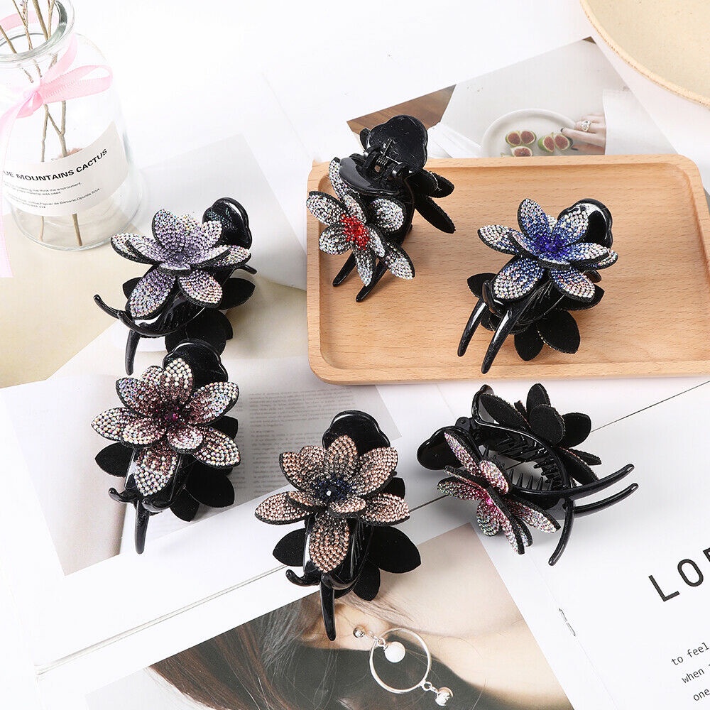 Kẹp tóc hình hoa đính đá phong cách xinh xắn thời trang cho nữ