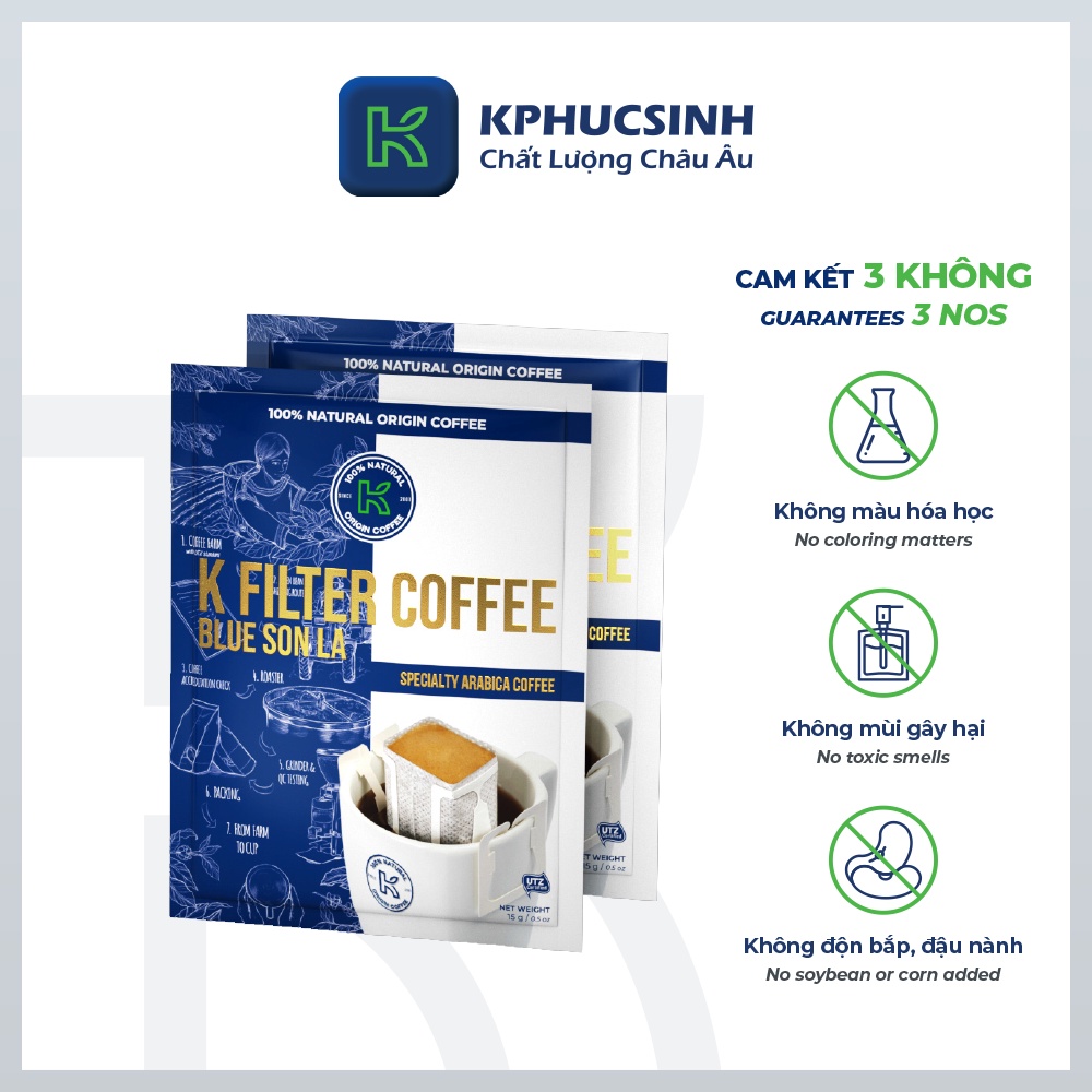 Cà phê Arabica nguyên chất phin giấy K Filter Blue Sơn La 105g/túi KPHUCSINH - Hàng Chính Hãng