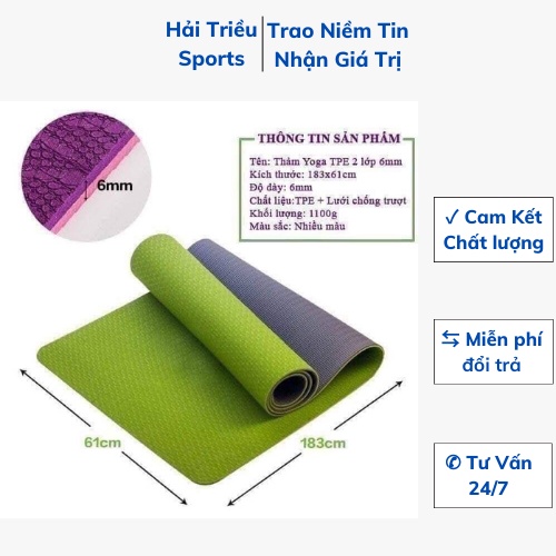 Thảm Tập Yoga Chống Trượt 2 Lớp dày 6mm