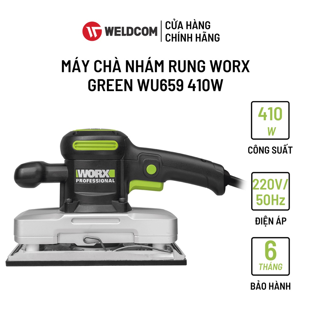 Máy Chà Nhám Rung WORX GREEN WU659 Chịu Lực Tốt Động Cơ Khoẻ Công Suất 410W