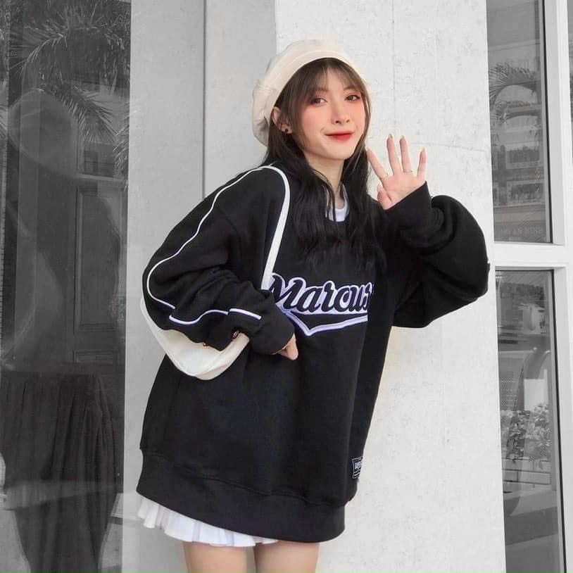 Áo sweater/Áo nỉ cổ tròn form rộng tay bồng unisex nam nữ in chữ MARCUS phối viền cổ độc đáo RÔ STORE SW27 | BigBuy360 - bigbuy360.vn