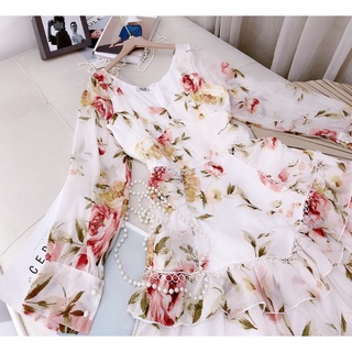 ĐẦM HOA DỰ TIỆC, VÁY XÒE TAY DÀI - MT55