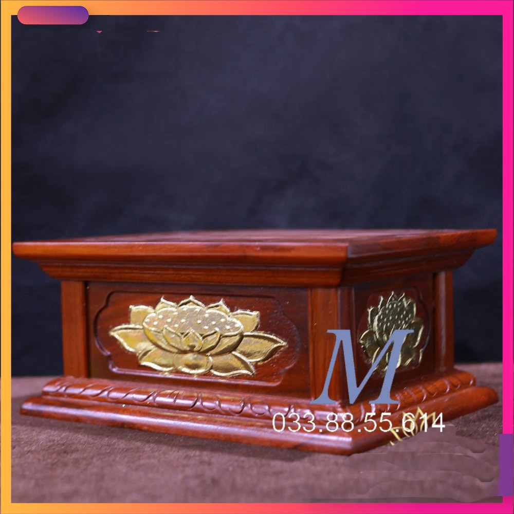 Đế hoa sen rát vàng,đôn sen chữ nhật gỗ hương cao 17cm
