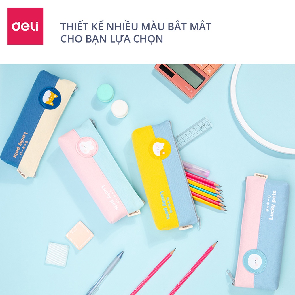 Túi đựng bút đồ dùng cá nhân trong suốt / vải lưới / vải Canvas xinh xắn Deli