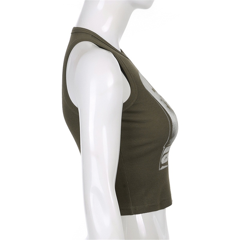 Áo Croptop Không Tay Cổ Tròn In Họa Tiết Y2K Gợi Cảm Dành Cho Nữ