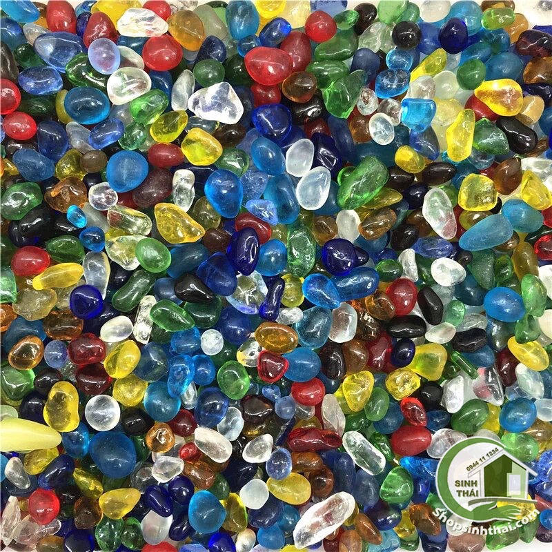 Sỏi thủy tinh, đá nhiều màu trang trí bể cá, sân vườn, tiểu cảnh, chậu cây - Giao màu ngẫu nhiên