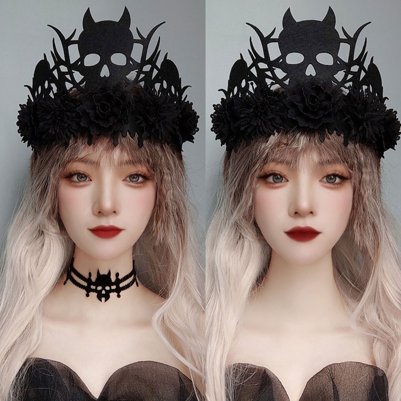Băng Đô Cài Tóc Hình Vương Miện Phù Thủy Màu Đen Hóa Trang Lễ Valentine