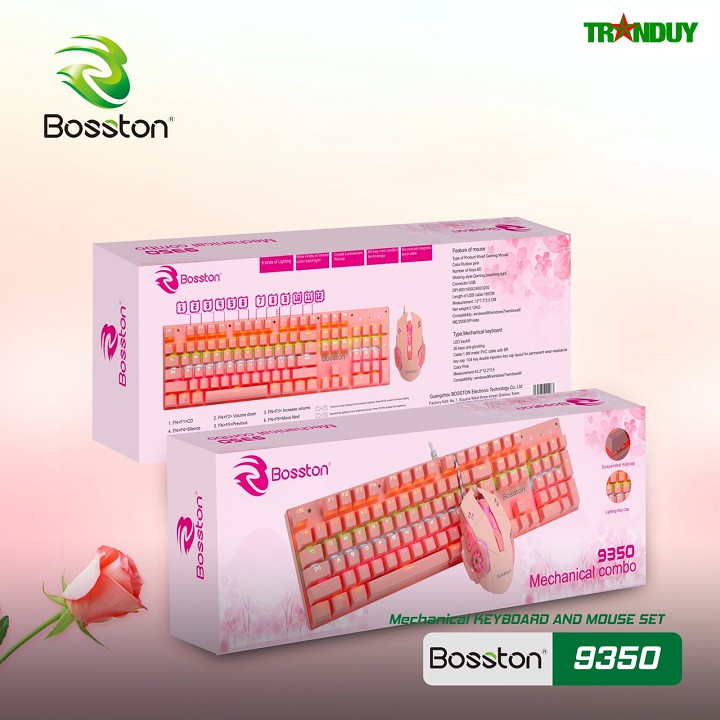 KM031 Bộ Phím Chuột Cơ Bosston EK9350 Màu Hồng (Pink)