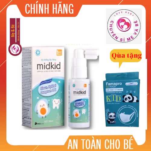 [Tặng khẩu trang] Xịt Chống Sâu Răng MIDKID an toàn tuyệt đối dành cho bé Chai 30ml