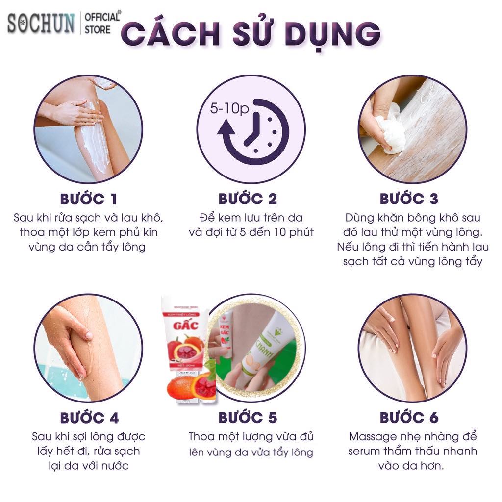 Kem Tẩy Lông vùng kín lông nách Chanh Gấc CHÍNH HÃNG triệt Lông vĩnh viễn tay chân nách râu ria mép Sochun Official | BigBuy360 - bigbuy360.vn