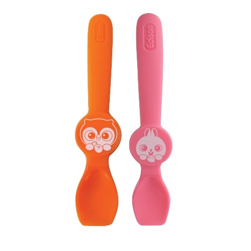 Đồ dùng ăn dặm cho bé MADE IN KOREA Set 2 thìa silicone cho bé ăn dặm Edison set hình Cú, Sư tử và Set hình Thỏ, Cú 6896