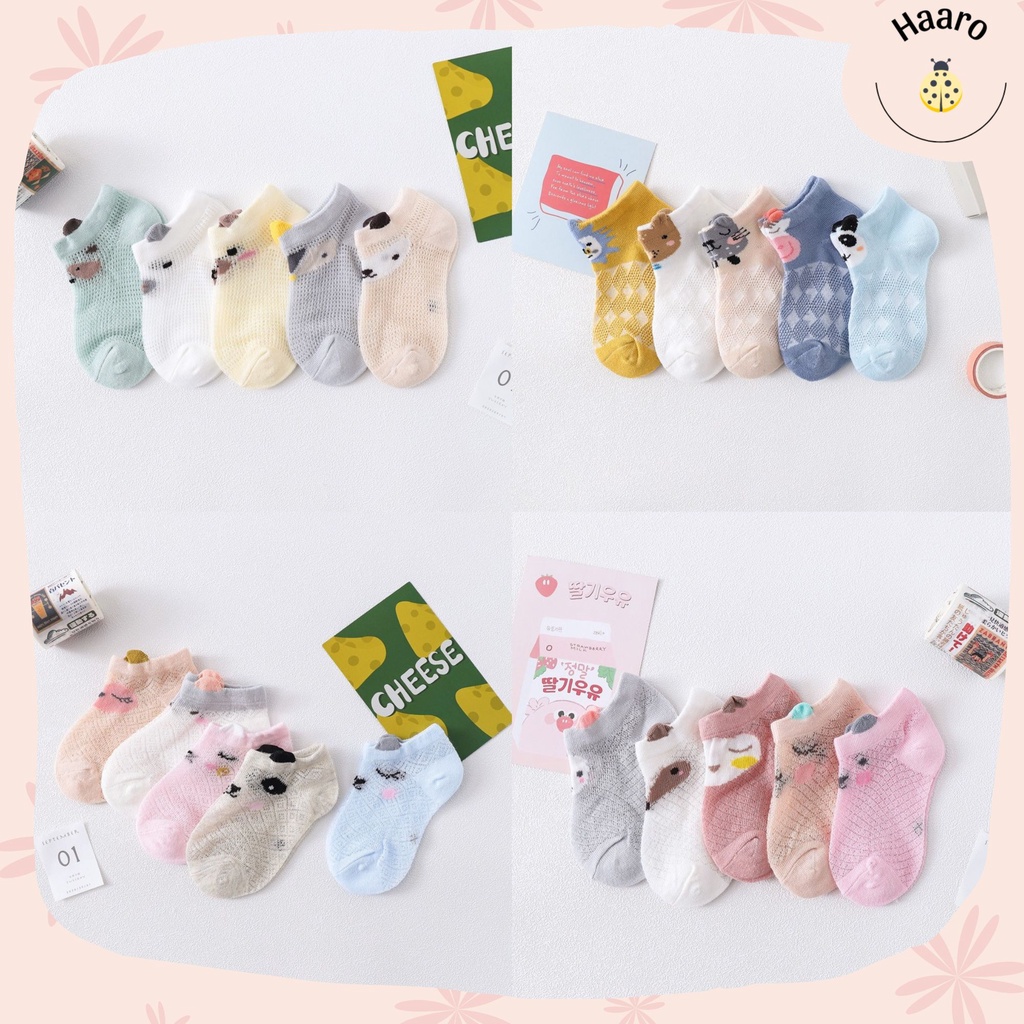 Set 5 đổi tất, vớ mềm mại thoáng mát cho bé trai, bé gái đủ size cho bé từ 0 - 3 tuổi - Haaro Babies