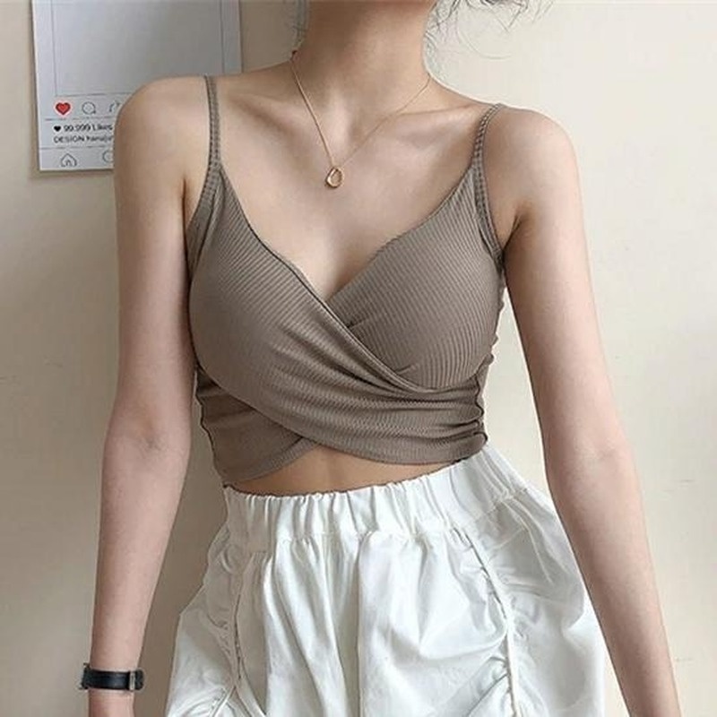 Áo Thun Cotton Ngắn Dây Chéo Màu Sắc Trơn Phong Cách Hàn Quốc Cho Nữ