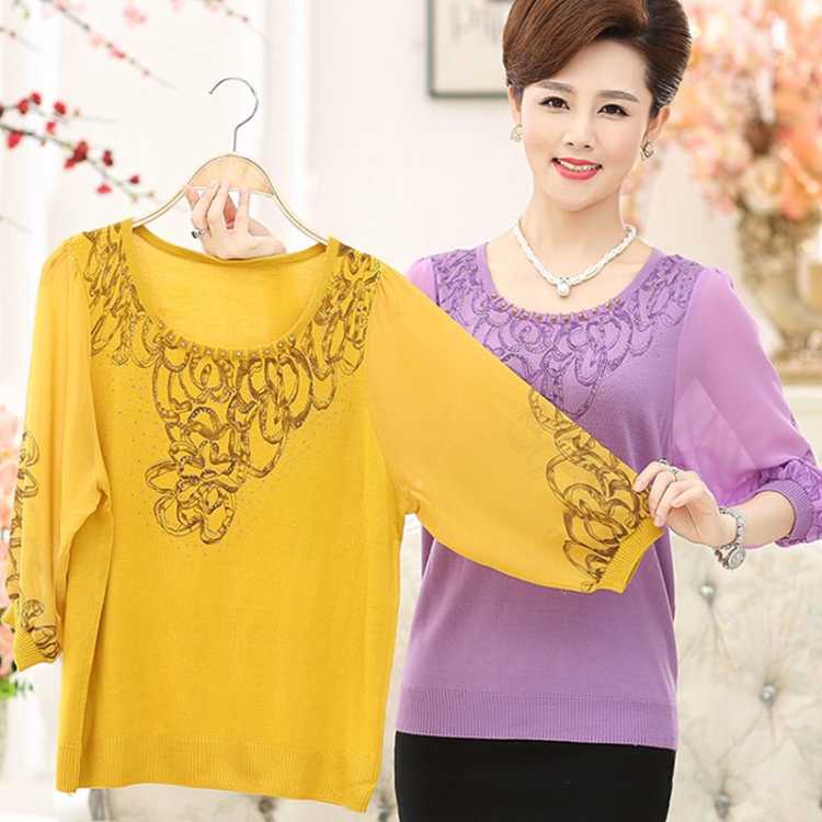 Áo Sweater Vải Voan Dáng Rộng Thiết Kế Dễ Thương Cho Nữ Trung Niên