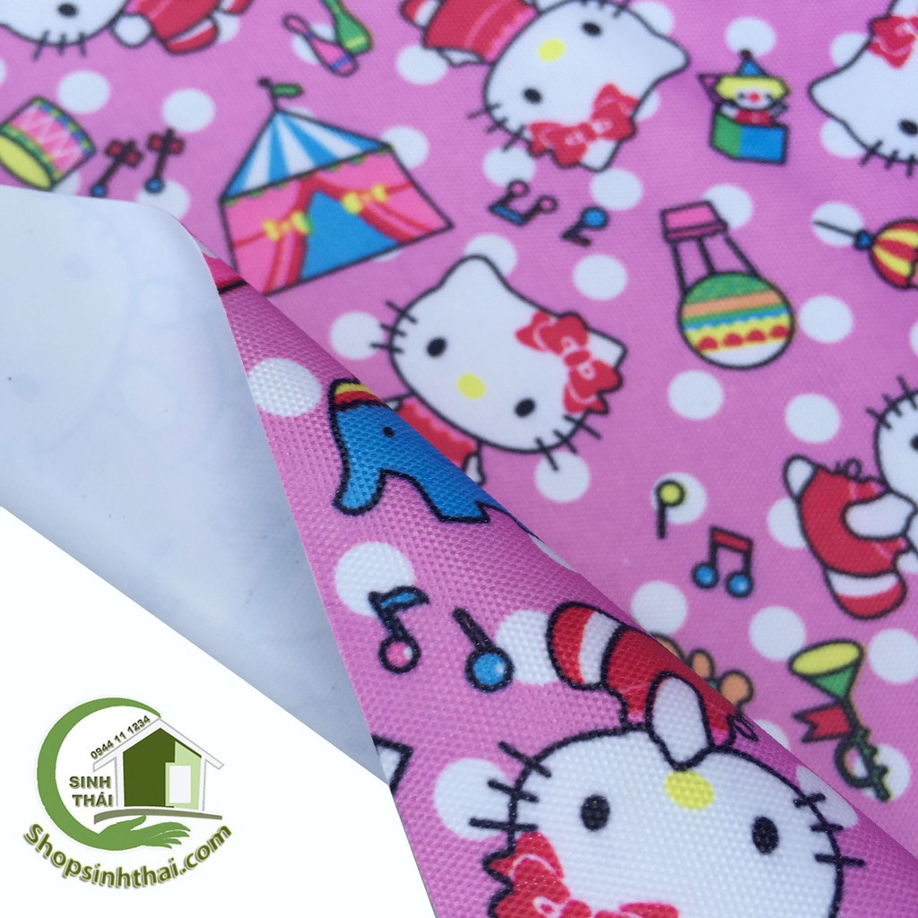 Vải Hello kitty màu hồng - vải bố PVC may balo túi xách