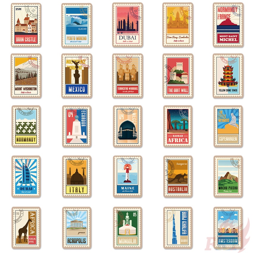 ❉ 02 Sticker Dán Trang Trí Phong Cách Retro ❉ Bộ 50 Miếng Dán Chống Thấm Nước Họa Tiết Thời Trang Dùng Trang Trí