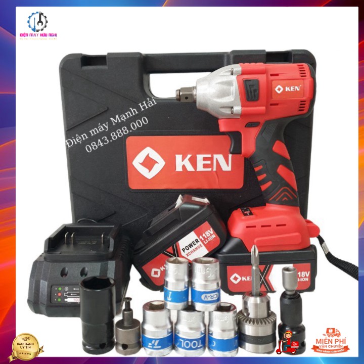 MÁY SIẾT BULONG KEN 118V ĐỘNG CƠ KHÔNG CHỔI THAN, ĐẦU BULONG 2 TRONG 1 TẶNG BỘ PHỤ KIỆN Cao Cấp