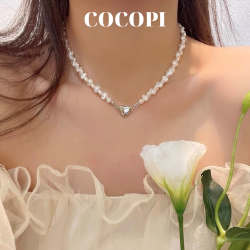 Dây chuyền, vòng cổ ngọc trai nhân tạo mặt đính trai tim Cocopi.accessories VC020