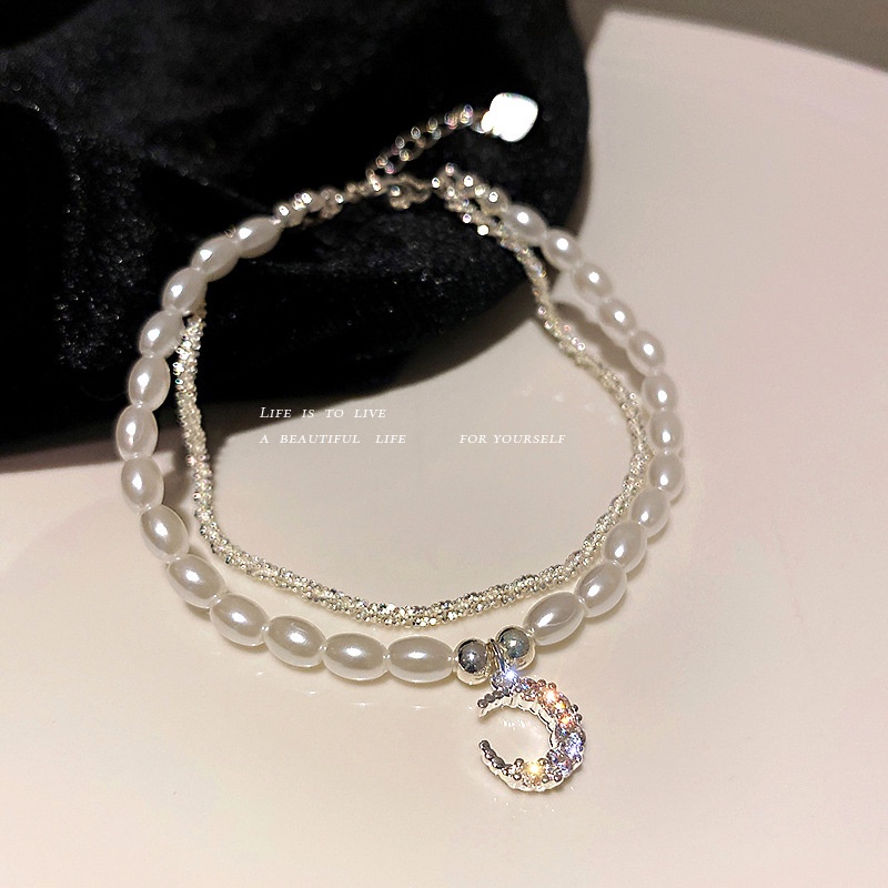 Korean Style Zircon and Sparkling Pearl Double Layer Bracelet