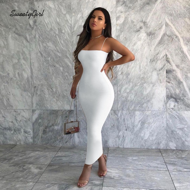 Đầm Ôm Hai Dây Màu Trơn Thời Trang Dành Cho Nữ