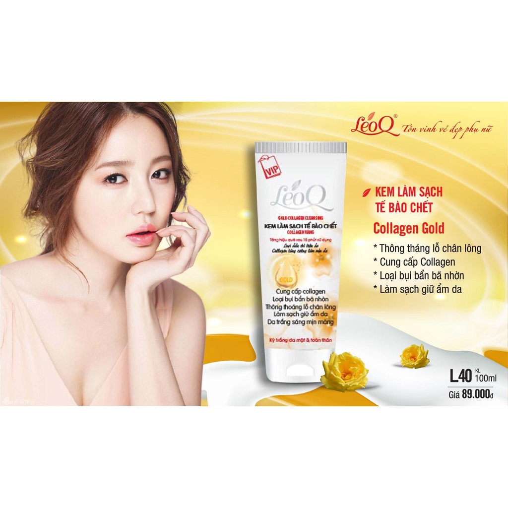 Tẩy tế bào chết mặt và body toàn thân làm trắng da LeoQ collagen vàng 100ml