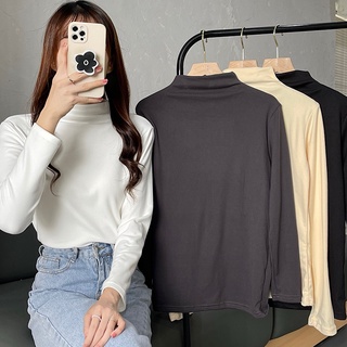 SUXI Áo thun tay dài cổ cao dáng ôm thời trang mùa thu mới dễ phối đồ cho nữ