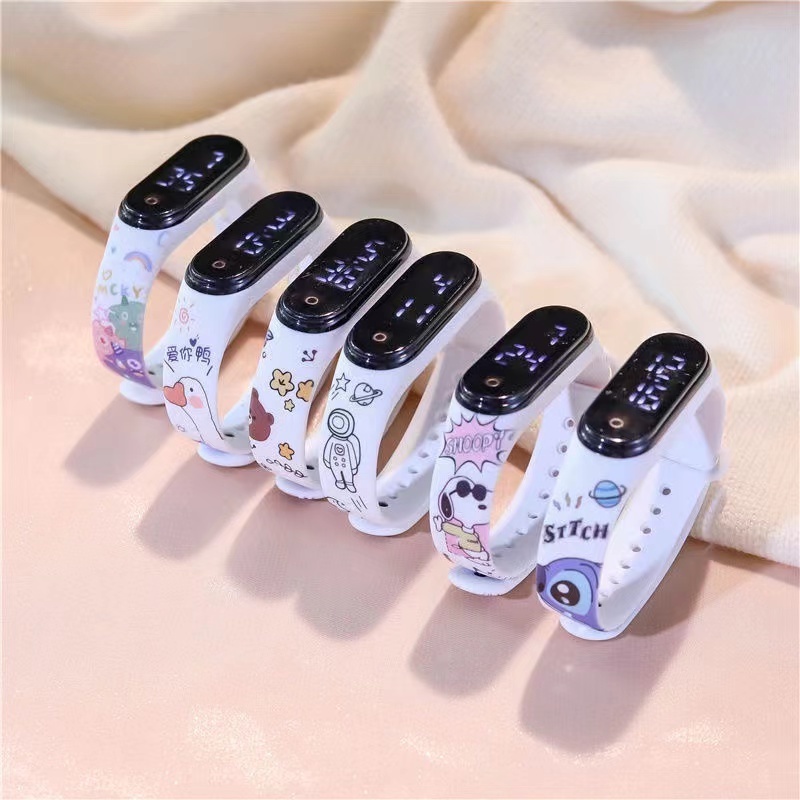 Đồng hồ đôi Điện Tử Dây Silicone Đèn LED Cảm Ứng In Hoạt Hình Hàn Quốc Chống Nước Cho Học Sinh Trẻ Em