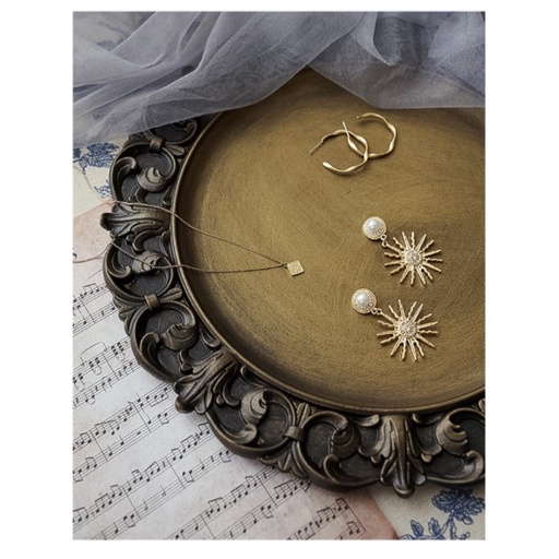 Khay vintage, phụ kiện chụp hình sản phẩm và trang điểm họa tiết cổ điển sắc nét - Khay nhựa lưu trữ Retro ins tròn trưng bày Oxygen072