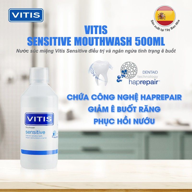 Nước súc miệng ngăn ngừa, giảm ê buốt, tái tạo men răng tự nhiên Vitis Sensitive 500ml