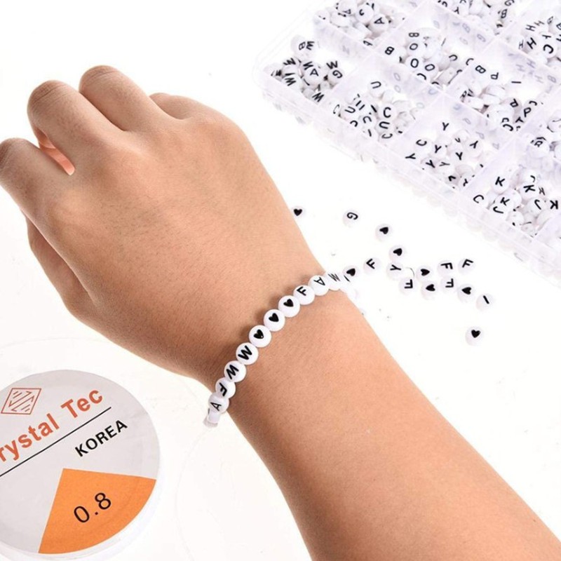 Set 1200 hạt nhựa in chữ cái đa dạng làm đồ trang sức thủ công