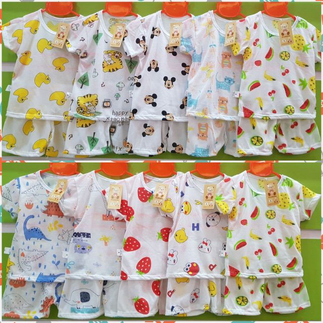 Bộ cotton thông hơi Cộc tay chui đầu cho bé trai và bé gái