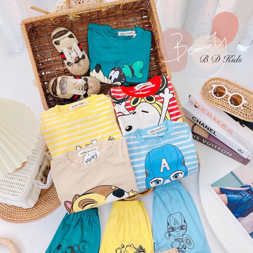 Đồ Bộ Cộc Tay Bé Trai, Bé Gái Minky Mom Chất Thun Lạnh In Hình Micky, Siêu Nhân - AN.KID