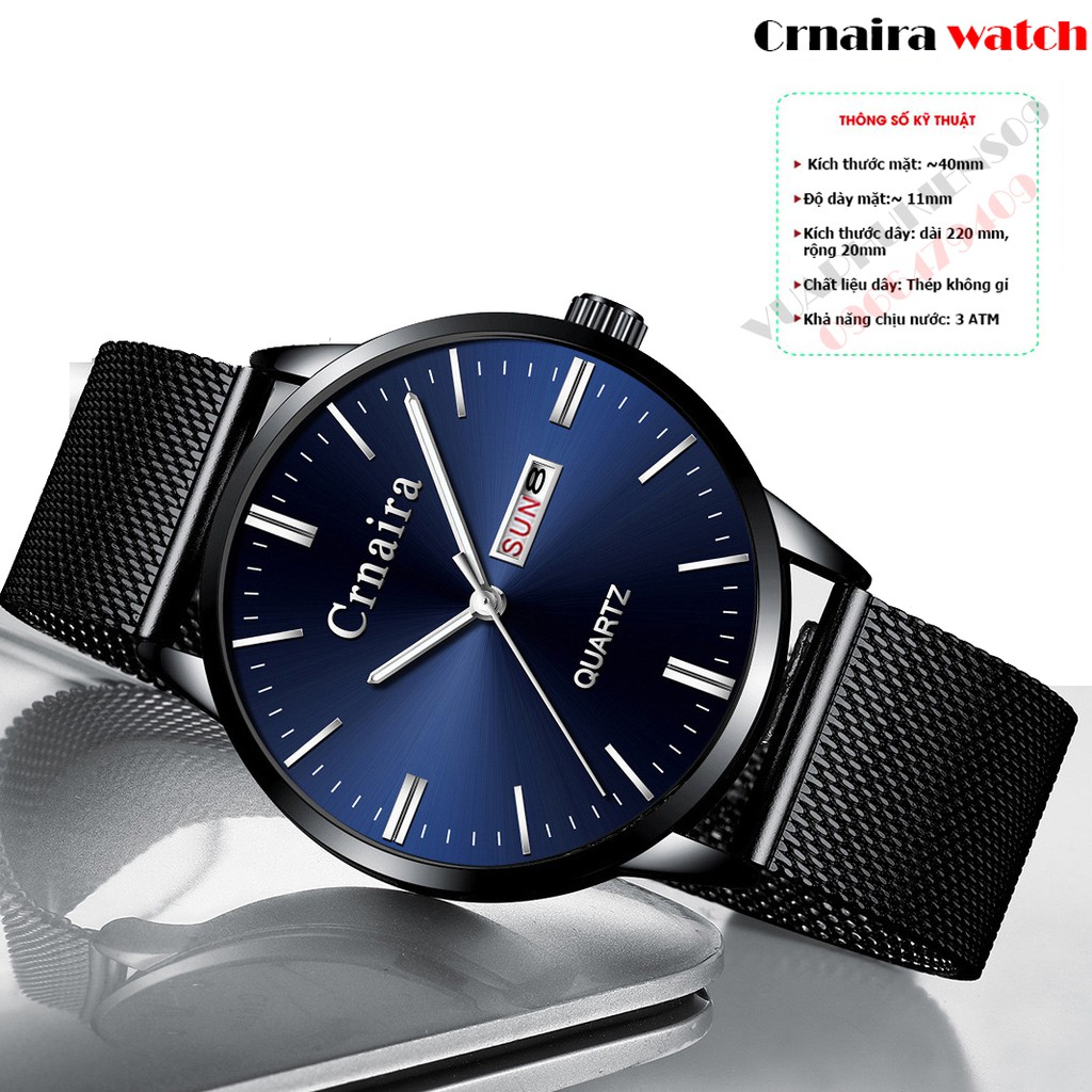 Đồng hồ nam 2 lịch Crnaira cao cấp dây thép mành + tặng kèm hộp | WebRaoVat - webraovat.net.vn