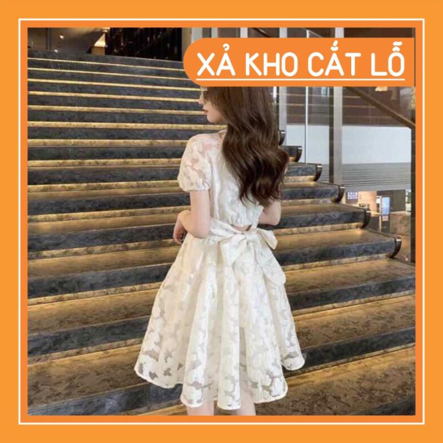 [Quần Áo Hot] Đầm dạo phố, đầm maxi trắng ren hoa hở lưng cột nơ sau dịu dàng Gil Dress | BigBuy360 - bigbuy360.vn