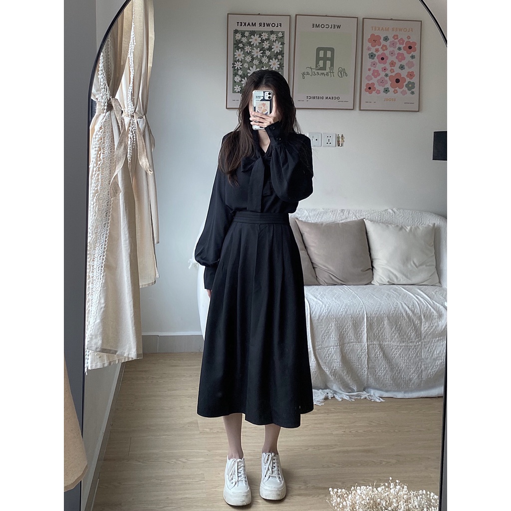 Chân váy midi ulzzang lưng xếp ly ngang | BigBuy360 - bigbuy360.vn