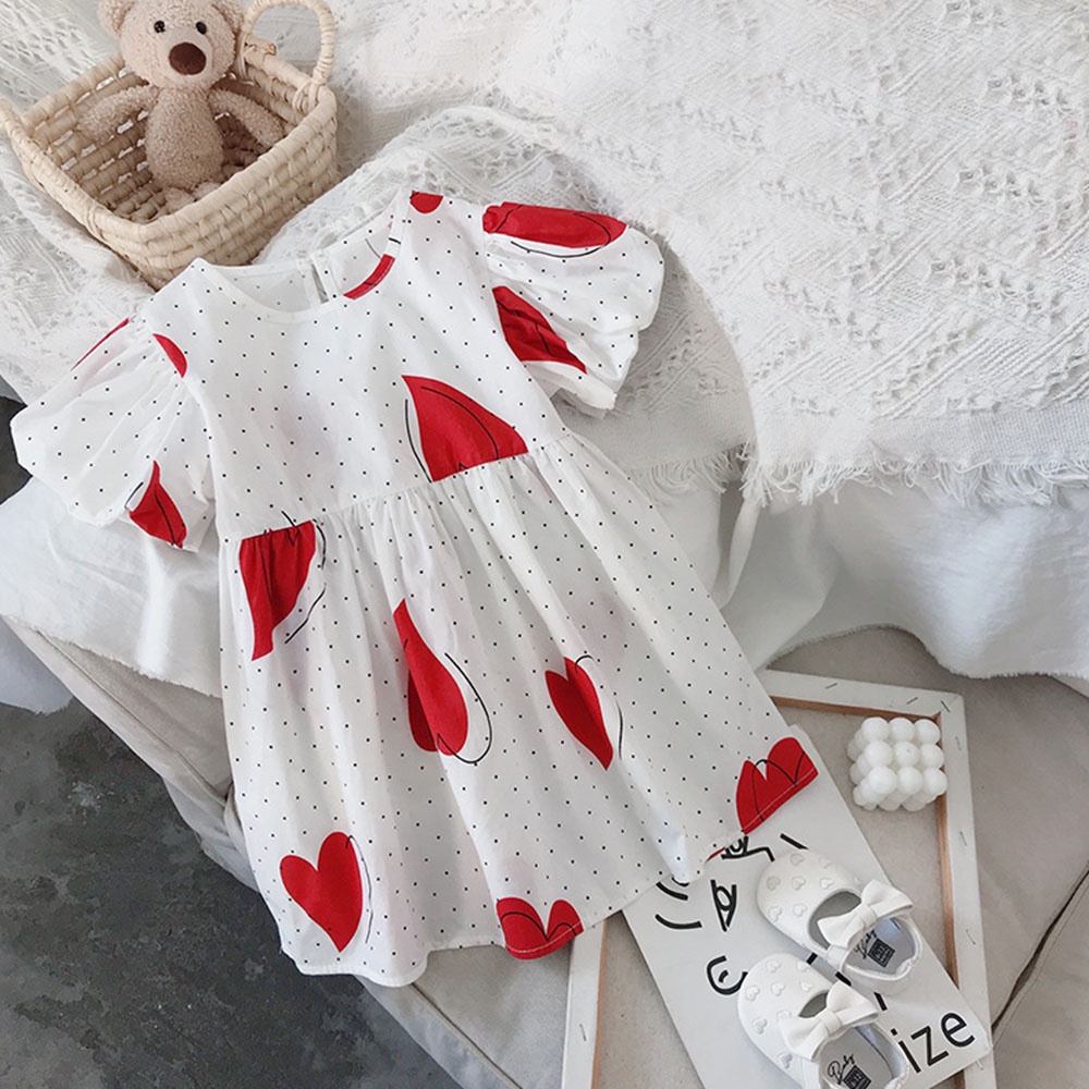 Đầm công chúa BEAR LEADER tay phồng họa tiết chấm bi thời trang mùa hè cho bé gái 2-7 tuổi