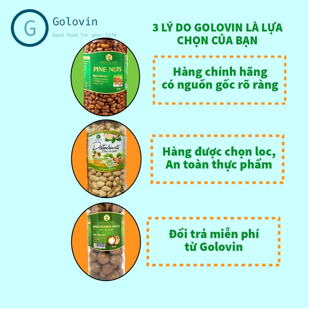 Hạt dinh dưỡng mix nuts sấy khô hỗn hợp 6 loại hạt macca hạnh nhân óc chó hạt thông dẻ cười hồ đào hộp 500g golovinshop