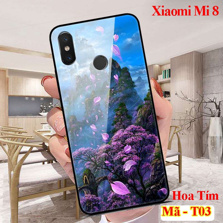 [Freeship] Ốp lưng Xiaom Mi8 , ốp điện thoại Mi 8 mặt kính in hoa văn sang trọng, vỏ case đẹp