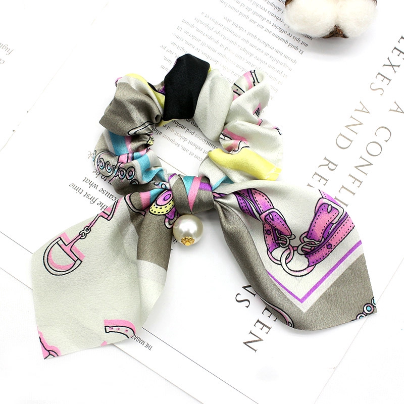1 Dây Cột Tóc Đuôi Ngựa Co Giãn Thắt Nơ Vải Chiffon Đính Ngọc Trai