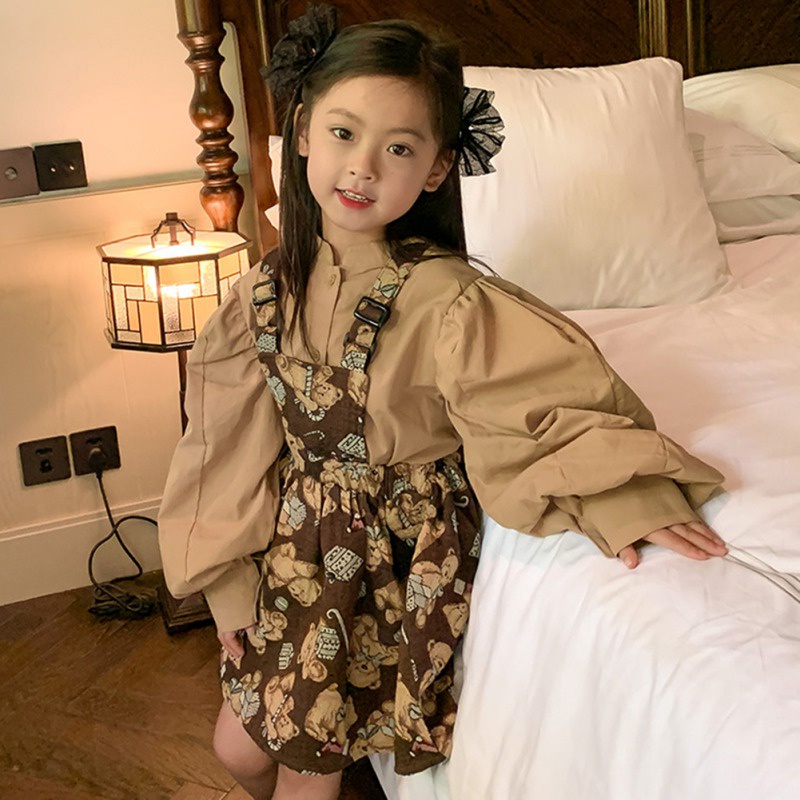 Đầm Yếm Thêu Họa Tiết Phong Cách Phương Tây Thời Trang Mùa Thu Mới Cho Bé Gái