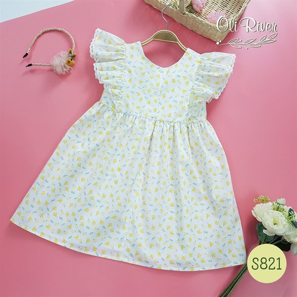 Đầm helen bé gái 1- 10 tuổi, màu hồng trắng, vải xịn