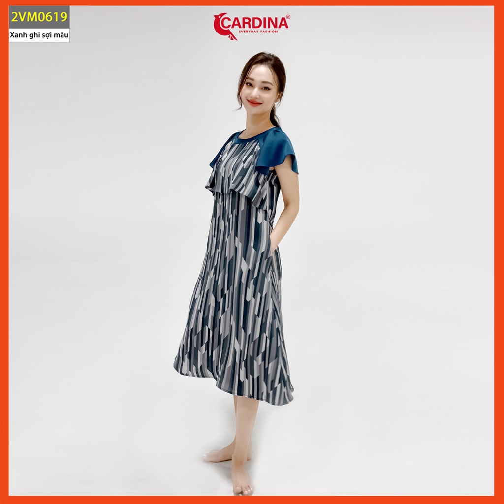 Đầm nữ CARDINA chất lụa Mango cao cấp phối tay Raglag dáng suông họa tiết tinh tế 2VM06