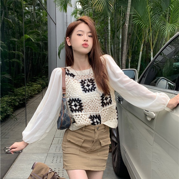 SUXI Áo Dệt Kim Cổ Tròn Dáng Ôm Phong Cách Vintage Hàn Quốc Thời Trang Mùa Thu Dành Cho Nữ