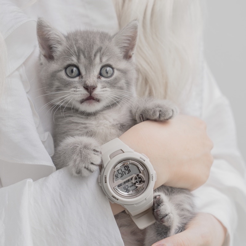 Đồng hồ thể thao nam nữ YOKO màu be đồng hồ điện tử unisex Watchesbytif size 35mm kèm bấm giờ, báo thức điện tử