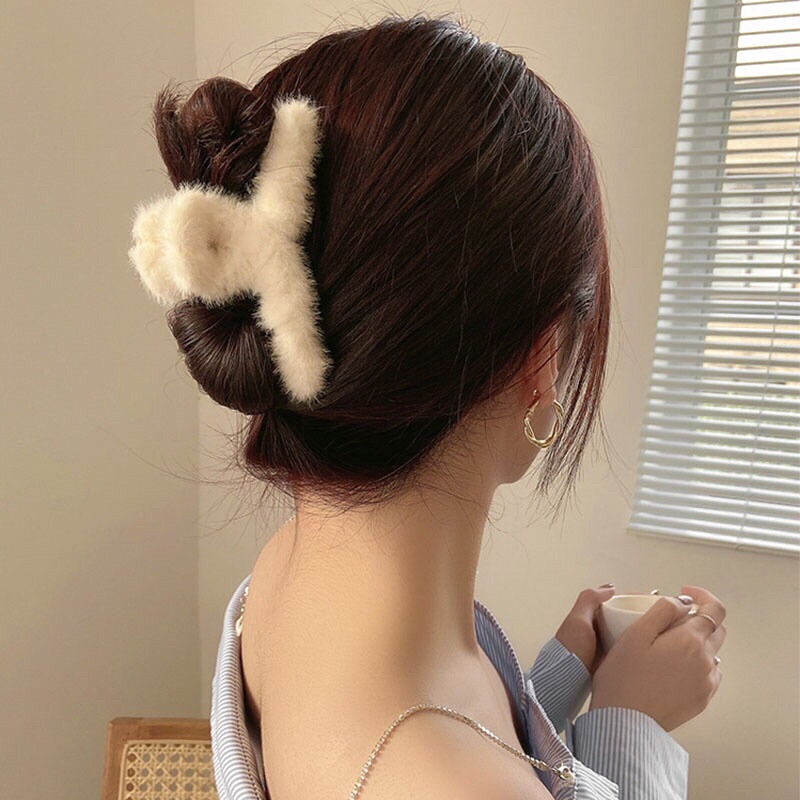Kẹp Tóc Càng Cua Phối Lông Thỏ Loại To Phong Cách Hàn Quốc