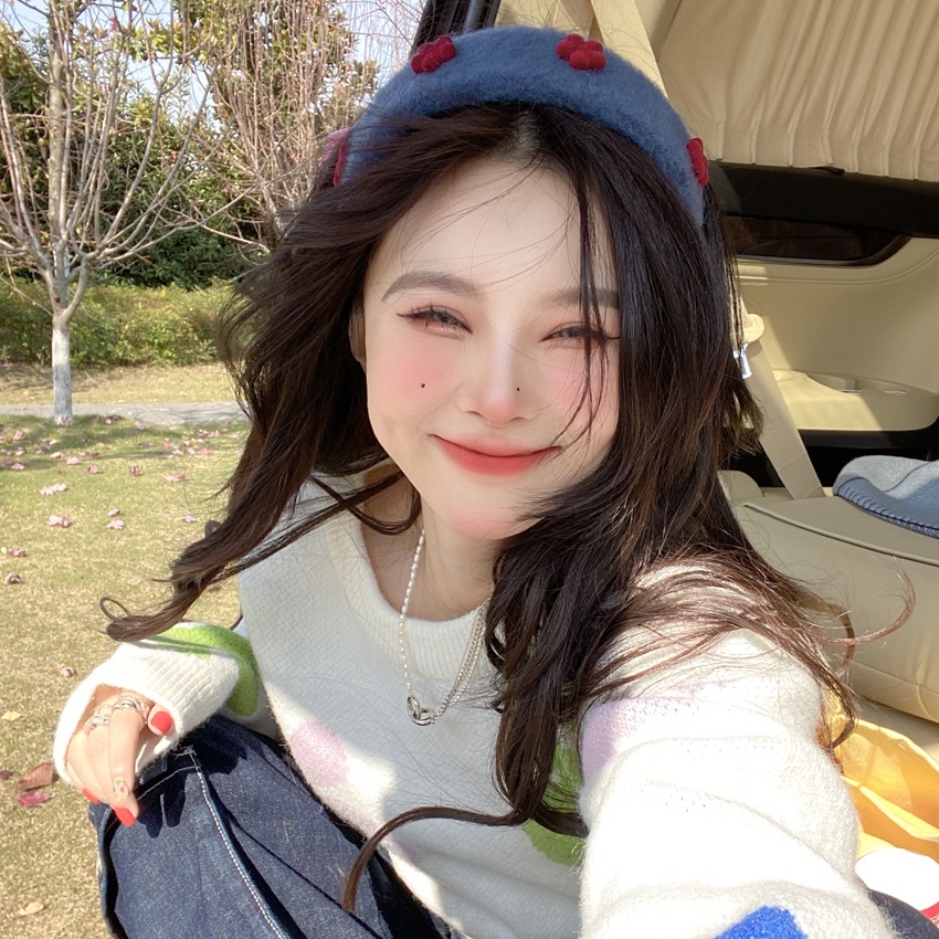 Băng Đô Cài Tóc Bản Rộng Đính Hoa Nhỏ Phong Cách Retro