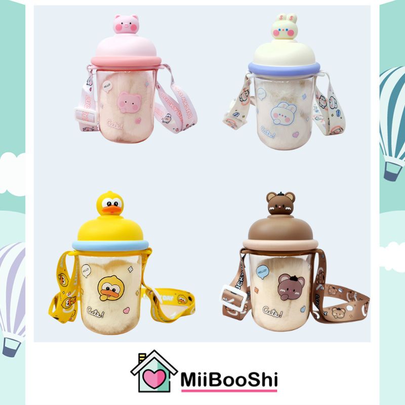 Bình nước hình thú kute nhiều hình kèm dây đeo 435ml dùng trong văn phòng đi chơi MIIBOOSHI D2.087.TR