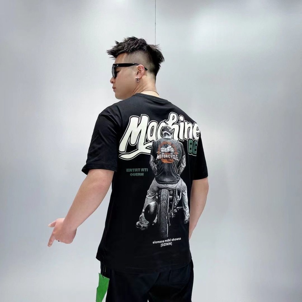 Áo Thun Cotton Ngắn Tay Dáng Rộng Thời Trang Retro Nam Tính